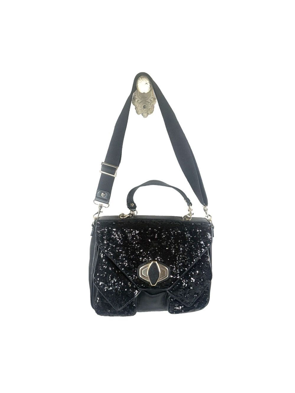 Alexis Hudson Sequins satchel top handle purse crossbody Black